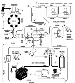 Electrical System Diagram and Parts List for 387000X00A 2003 Briggs and Stratton Lawn Tractor